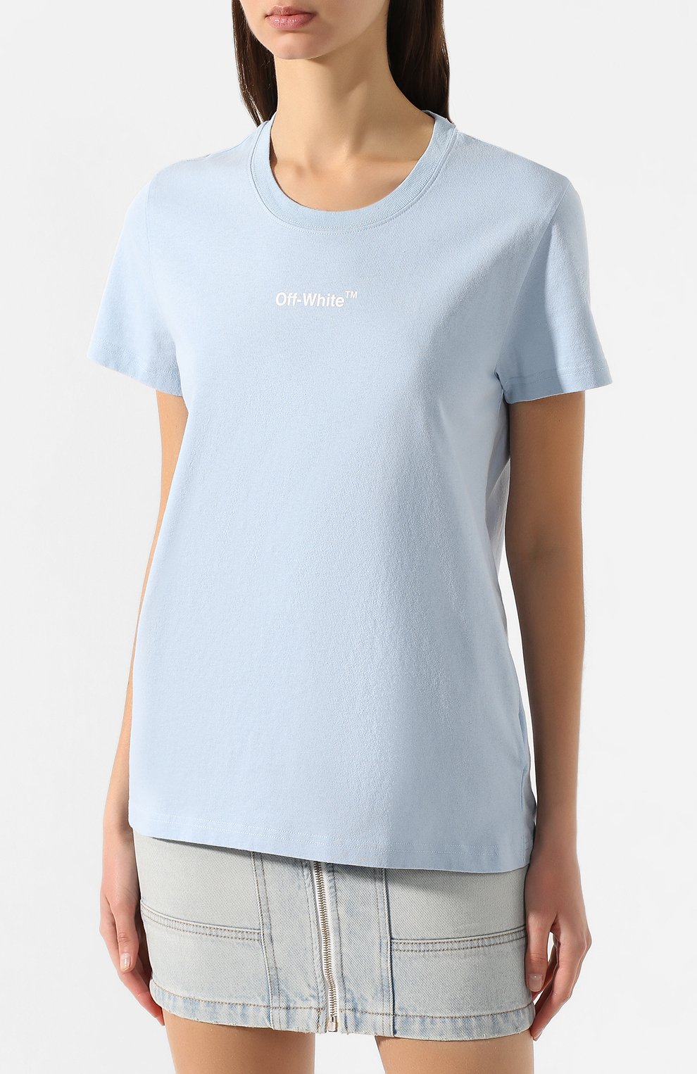 Хлопковая футболка OFF-WHITE голубого цвета по цене 19950 руб., арт. 0WAA049R20B070433301, фото 3 Хлопковая футболка OFF-WHITE, арт. 0WAA049R20B070433301, фото 3