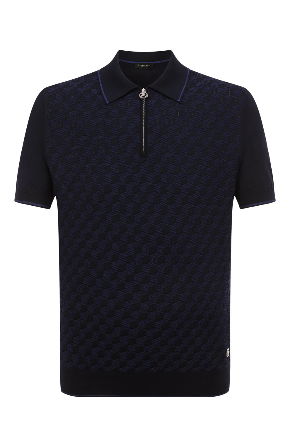 Поло из шелка и хлопка STEFANO RICCI темно-синего цвета по цене 115000 руб., арт. K818048P31/F23176, фото 1 Поло из шелка и хлопка STEFANO RICCI, арт. K818048P31/F23176, фото 1