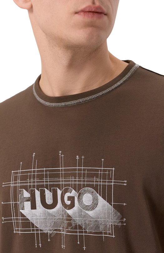 Хлопковая футболка HUGO Blue 50553498 Коричневый  50553498 Фото 5