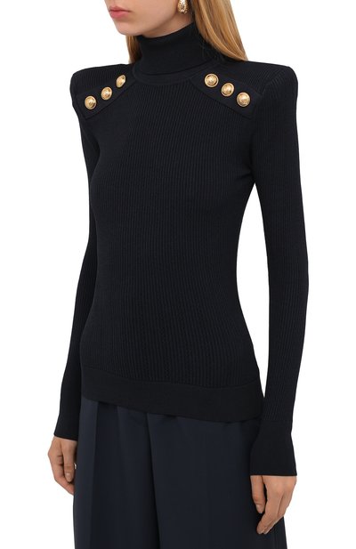 Водолазка из вискозы BALMAIN темно-синего цвета по цене 130500 руб., арт. WF1KH000/K211, фото 3 Водолазка из вискозы BALMAIN, арт. WF1KH000/K211, фото 3