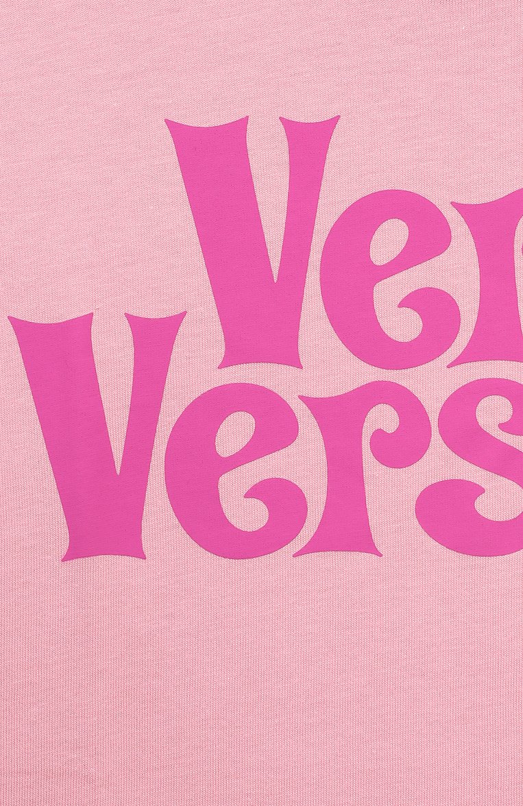 Детская хлопковая футболка VERSACE розового цвета, арт. 1000239/1A09013 | Фото 3 (Рукава: Короткие; Материал внешний: Хлопок; Девочки Кросс-КТ: футболка-одежда; Автоматизация ТО: Проставлено; Автоматизация состава: Проставлено)