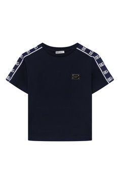 Детская хлопковая футболка DOLCE & GABBANA синего цвета, арт. L4JTGU/G7J0Q/8-14 | Фото 1 (Рукава: Короткие; Материал сплава: Проставлено; Материал внешний: Хлопок; Мальчики Кросс-КТ: Футболка-одежда; Драгоценные камни: Проставлено)