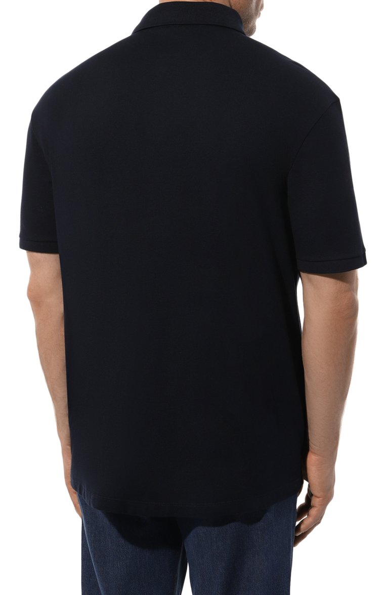 Мужское хлопковое поло PAUL&SHARK темно-синего цвета, арт. 24411352/3XL-6XL | Фото 4 (Рукава: Короткие; Застежка: Пуговицы; Материал внешний: Хлопок; Стили: Кэжуэл; Длина (для топов): Удлиненные; Принт: Без принта; Мужское Кросс-КТ: Футболка-одежда; Автоматизация состава: Проставлено; Автоматизация ТО: Проставлено)