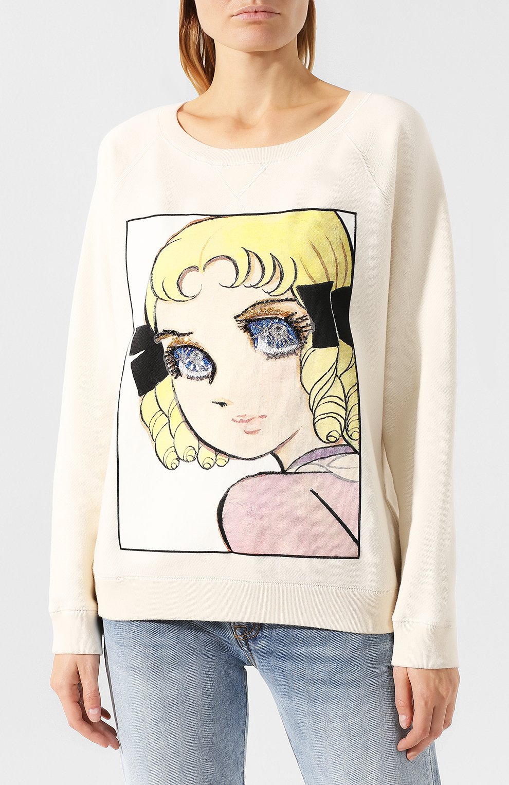 Хлопковый пуловер с принтом GUCCI белого цвета по цене 146000 руб., арт. 539088/X916B, фото 3 Хлопковый пуловер с принтом GUCCI, арт. 539088/X916B, фото 3