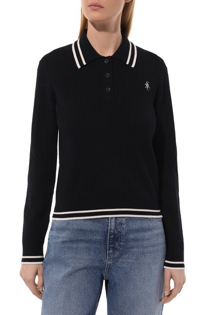 Поло из вискозы SPORTY AND RICH темно-синего цвета по цене 26350 руб., арт. T0037516302BL32, фото 3 Поло из вискозы SPORTY AND RICH, арт. T0037516302BL32, фото 3