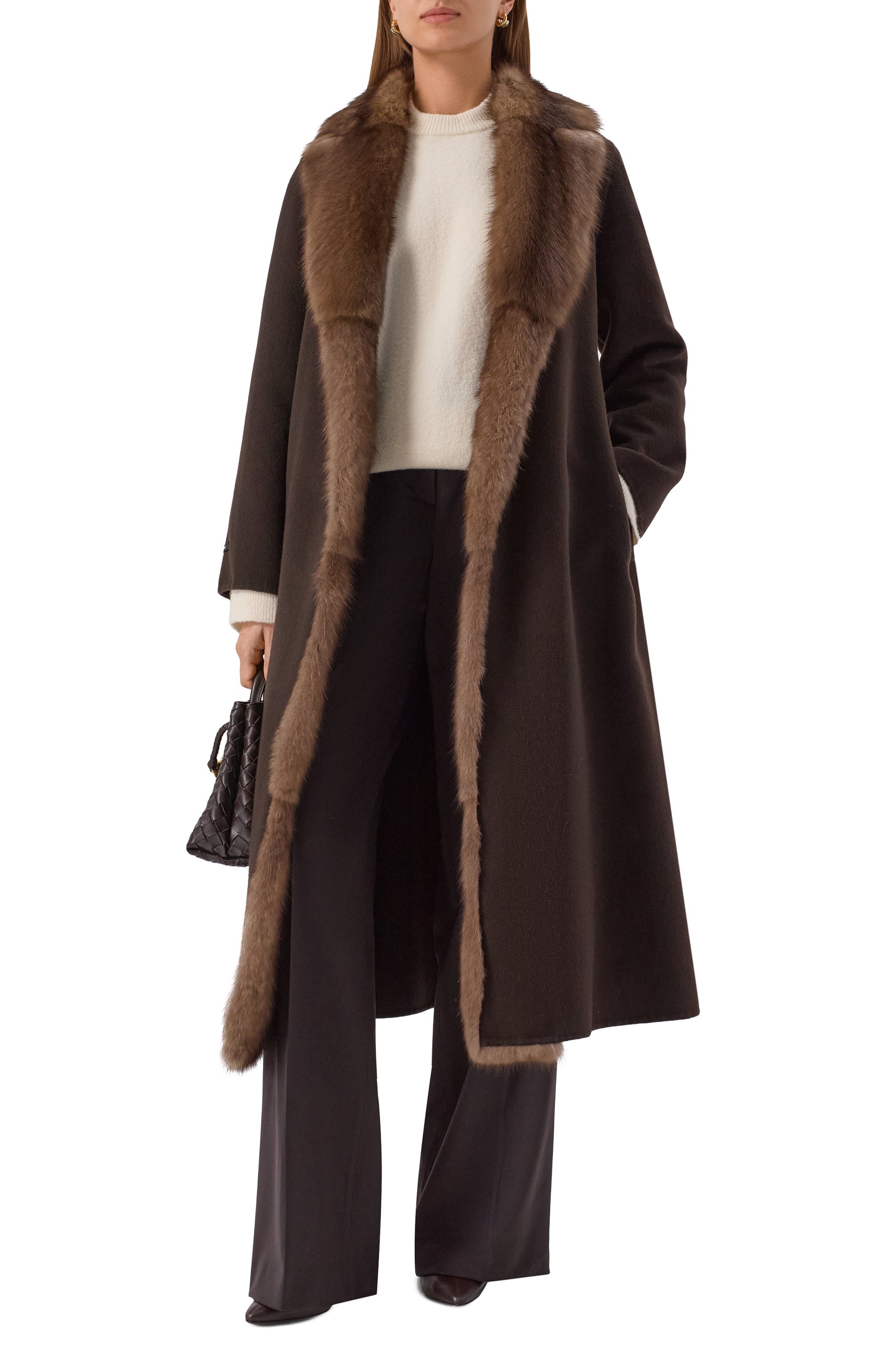 Пальто из шерсти и кашемира с отделкой из соболя MANZONI24, арт. 24M1398-DB1Z, фото 2