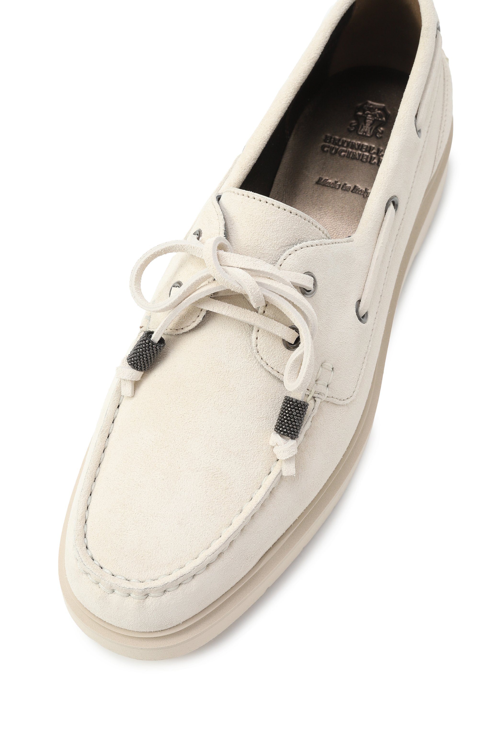 Замшевые топсайдеры BRUNELLO CUCINELLI белого цвета по цене 119000 руб., арт. MZSFG2955, фото 7 Замшевые топсайдеры BRUNELLO CUCINELLI, арт. MZSFG2955, фото 7