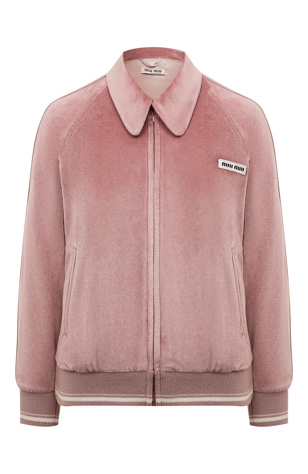 Бомбер из вискозы MIU MIU светло-розового цвета по цене 140000 руб., арт. MJL791-1ZVA-F0E18, фото 1 Бомбер из вискозы MIU MIU, арт. MJL791-1ZVA-F0E18, фото 1