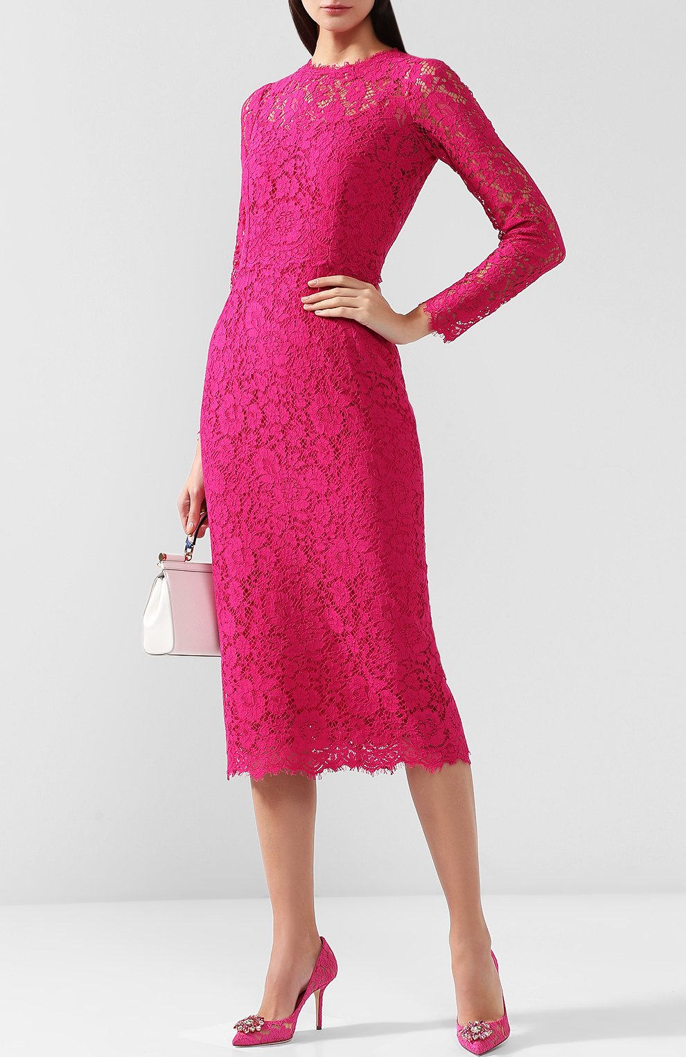 Кружевное платье-миди с круглым вырезом DOLCE & GABBANA, арт. F69Q7T/HLMHW, фото 2