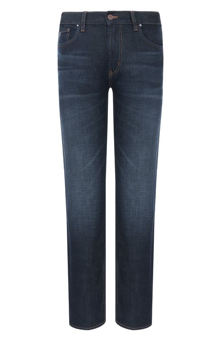 Мужские джинсы EMPORIO ARMANI темно-синего цвета, арт. EM000763/AF13253 | Фото 1 (Длина (брюки, джинсы): Стандартные; Драгоценные камни: Проставлено; Материал внешний: Хлопок; Материал сплава: Проставлено)