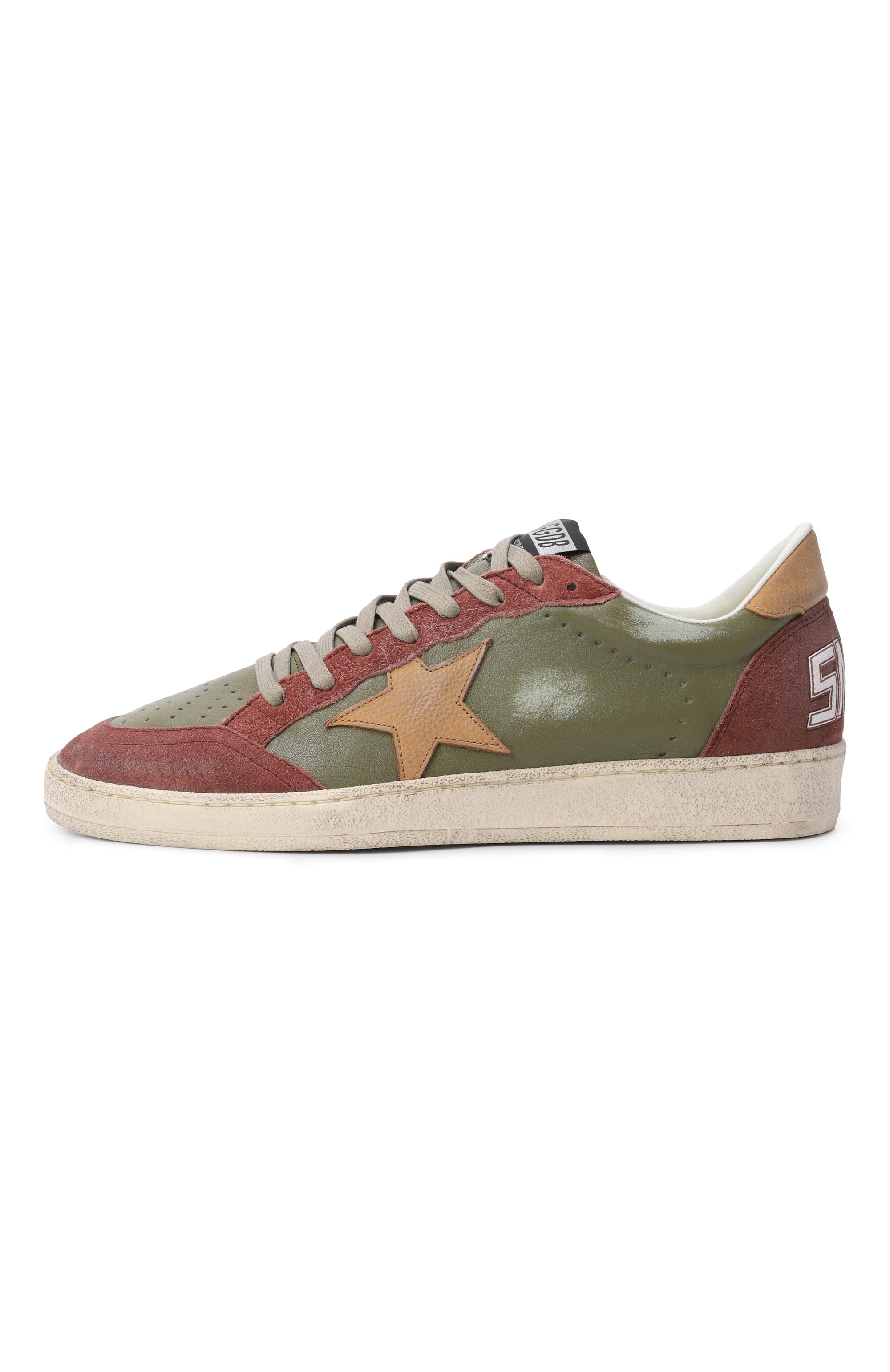 Кожаные кеды ball star GOLDEN GOOSE DELUXE BRAND хаки цвета по цене 68200 руб., арт. GMF00117.F008160, фото 3 Кожаные кеды ball star GOLDEN GOOSE DELUXE BRAND, арт. GMF00117.F008160, фото 3