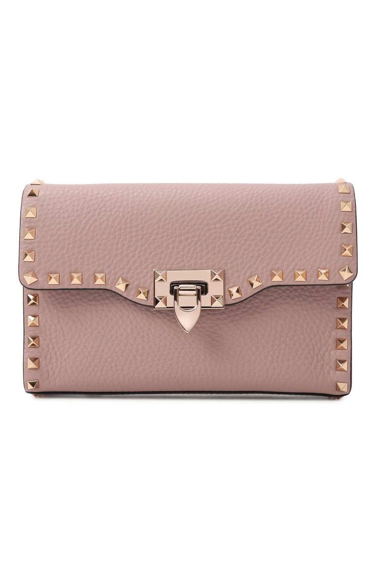 Женская сумка rockstud small VALENTINO светло-бежевого цвета, арт. 6W2B0181/VSF | Фото 1 (Размер: small; Ремень/цепочка: На ремешке; Материал: Натуральная кожа)