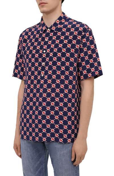 Шелковая рубашка GUCCI темно-синего цвета по цене 122400 руб., арт. 654887/ZAF9W, фото 3 Шелковая рубашка GUCCI, арт. 654887/ZAF9W, фото 3