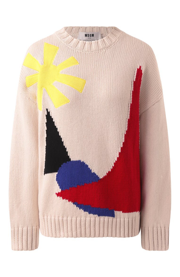 Женский хлопковый свитер MSGM кремового цвета, арт. 3841MDM203/257280 | Фото 1 (Материал сплава: Проставлено; Рукава: Длинные; Длина (для топов): Стандартные; Драгоценные камни: Проставлено; Стили: Кэжуэл; Женское Кросс-КТ: Свитер-одежда; Материал внешний: Хлопок)