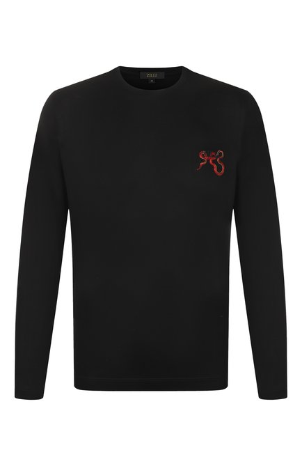 Мужская хлопковый лонгслив ZILLI черного цвета, арт. TSR04CM0100VSNAK0 | Фото 1 (Материал сплава: Проставлено; Материал внешний: Хлопок; Драгоценные камни: Проставлено; Рукава: Длинные; Длина (для топов): Стандартные)