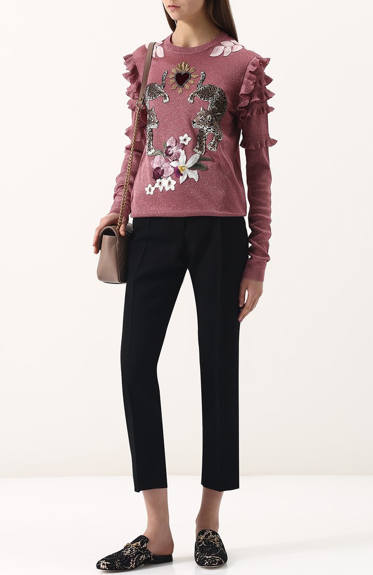 Женские кожаные сабо princetown с глиттером GUCCI черного цвета, арт. 475094/9BY20 | Фото 2 (Статус проверки: Проверена категория, Проверено; Материал внешний: Текстиль, Натуральная кожа; Подошва: Плоская; Каблук высота: Без каблука, Низкий; Материал внутренний: Натуральная кожа)