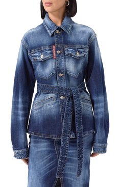 Женская джинсовая куртка DSQUARED2 синего цвета, арт. S75DL0906/S30664 | Фото 3 (Материал сплава: Проставлено; Длина (верхняя одежда): Короткие; Драгоценные камни: Проставлено; Рукава: Длинные; Кросс-КТ: Деним, Куртка, Легкие; Стили: Кэжуэл; Материал внешний: Деним, Хлопок)