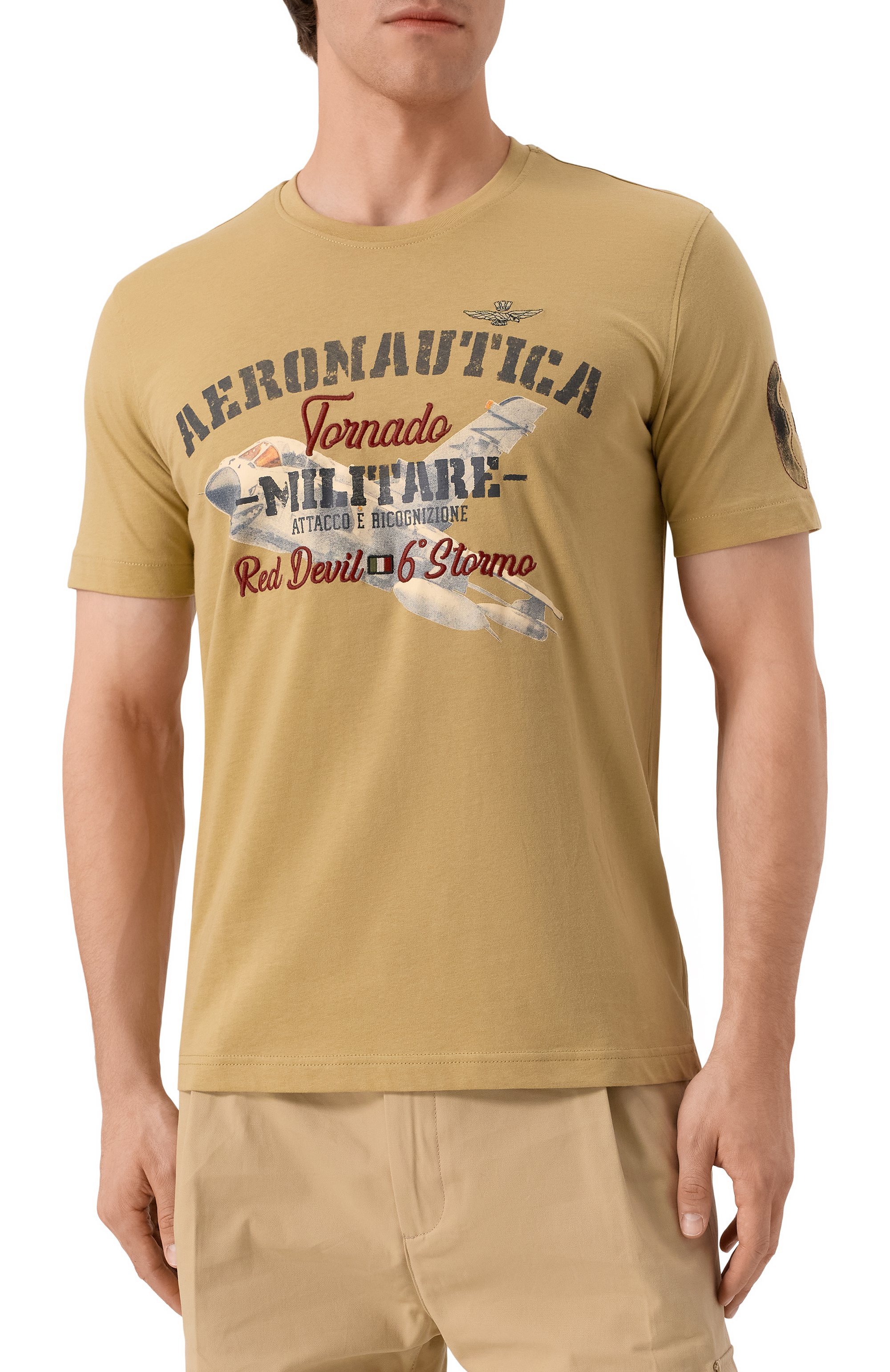 Хлопковая футболка AERONAUTICA MILITARE бежевого цвета по цене 6825 руб., арт. 251TS2406J641, фото 3 Хлопковая футболка AERONAUTICA MILITARE, арт. 251TS2406J641, фото 3