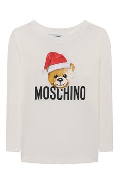 Детская хлопковый лонгслив MOSCHINO белого цвета, арт. HP000K/LBA24/10A-14A | Фото 1 (Рукава: Длинные; Мальчики Кросс-КТ: Лонгслив-одежда; Материал сплава: Проставлено; Материал внешний: Хлопок; Драгоценные камни: Проставлено)