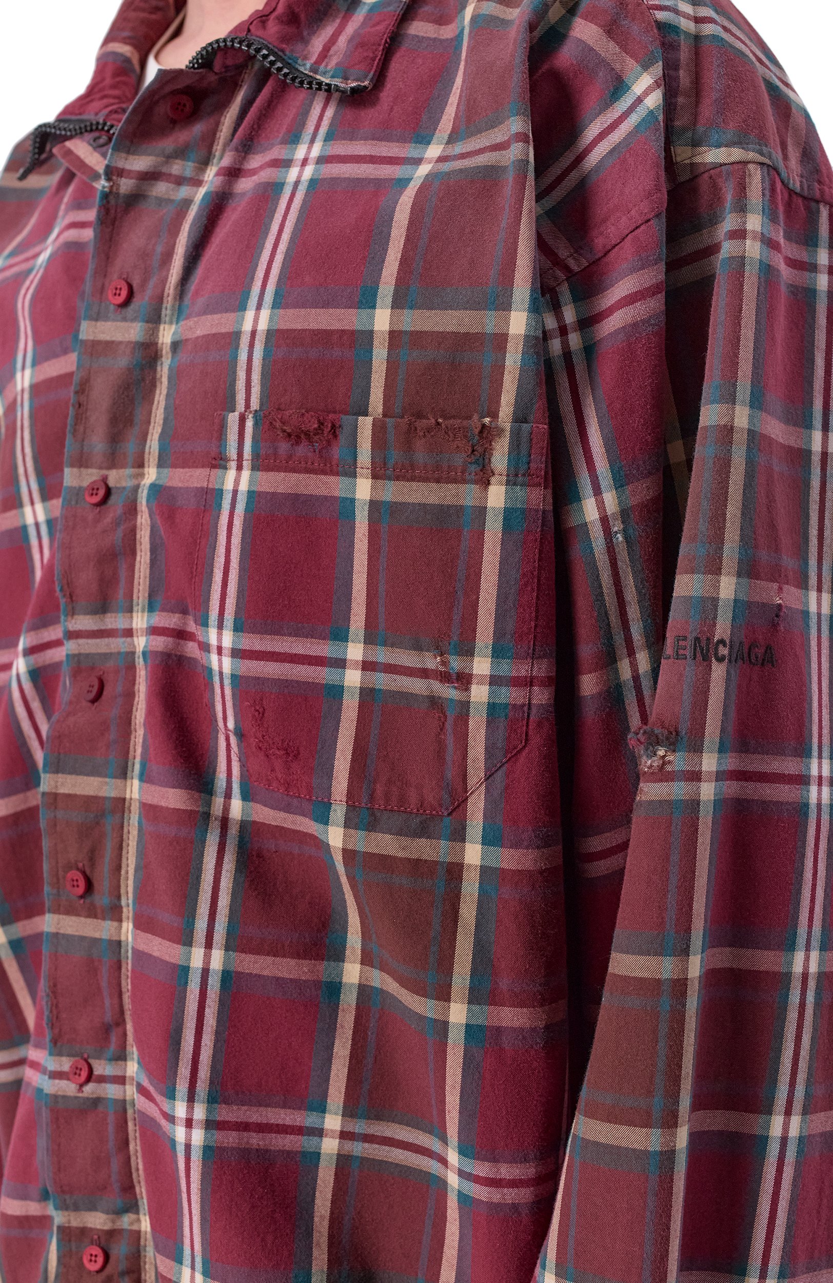 Хлопковая рубашка BALENCIAGA бордового цвета по цене 231500 руб., арт. 850813/TLM09, фото 5 Хлопковая рубашка BALENCIAGA, арт. 850813/TLM09, фото 5
