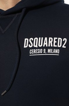 Мужской хлопковое худи DSQUARED2 темно-синего цвета, арт. S71GU0451/S25516 | Фото 5 (Рукава: Длинные; Длина (для топов): Стандартные; Принт: С принтом; Мужское Кросс-КТ: Худи-одежда; Материал сплава: Проставлено; Материал внешний: Хлопок; Стили: Спорт-шик; Драг�оценные камни: Проставлено)