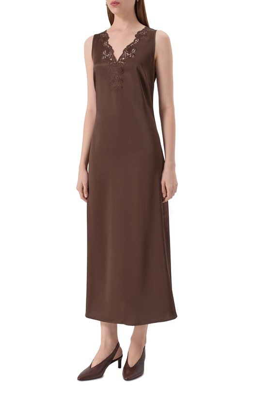 Атласное платье Weekend Max Mara CAN0SSA Коричневый  CAN0SSA Фото 3