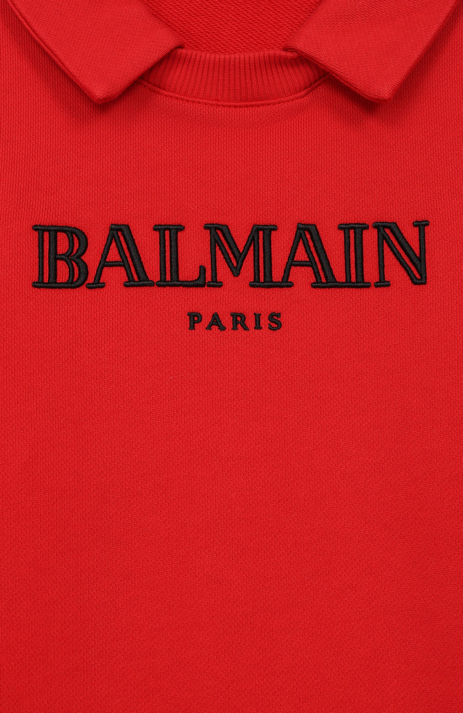 Хлопковый свитшот BALMAIN красного цвета по цене 27950 руб., арт. BZ4I00, фото 3 Хлопковый свитшот BALMAIN, арт. BZ4I00, фото 3