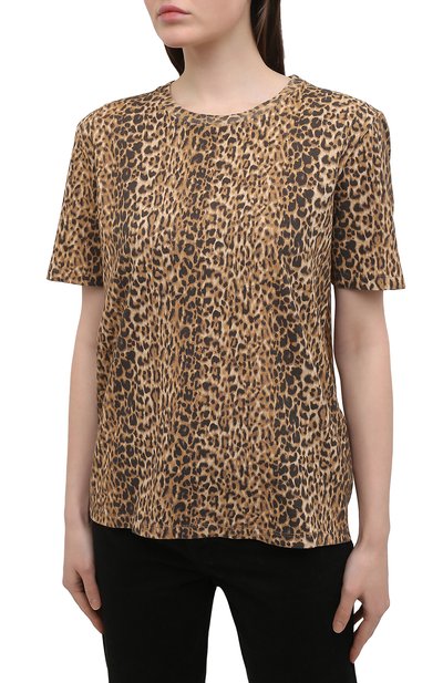 Хлопковая футболка SAINT LAURENT леопардового цвета по цене 59350 руб., арт. 635793/YBWK2, фото 3 Хлопковая футболка SAINT LAURENT, арт. 635793/YBWK2, фото 3