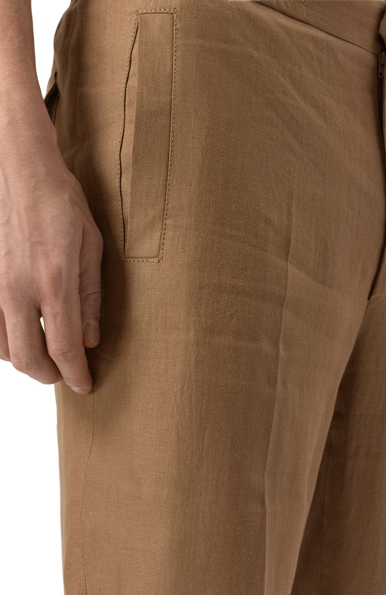 Мужские льняные шорты CORNELIANI бежевого цвета, арт. 254593-2514108 | Фото 5 (Длина Шорты М: Ниже колена; Материал внешний: Лен; Принт: Без принта; Случай: Повседневный; Стили: Кэжуэл; Детали: Без декора; Автоматизация состава: Проставлено; Автоматизация ТО: Проставлено)