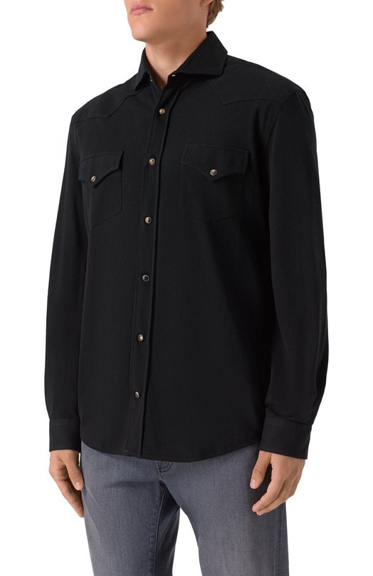 Хлопковая рубашка Brunello Cucinelli ME854B2268 Чёрный  ME854B2268 Фото 3
