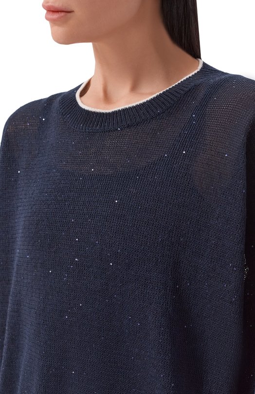 Льняной пуловер Brunello Cucinelli MDT796410 Синий  MDT796410 Фото 5