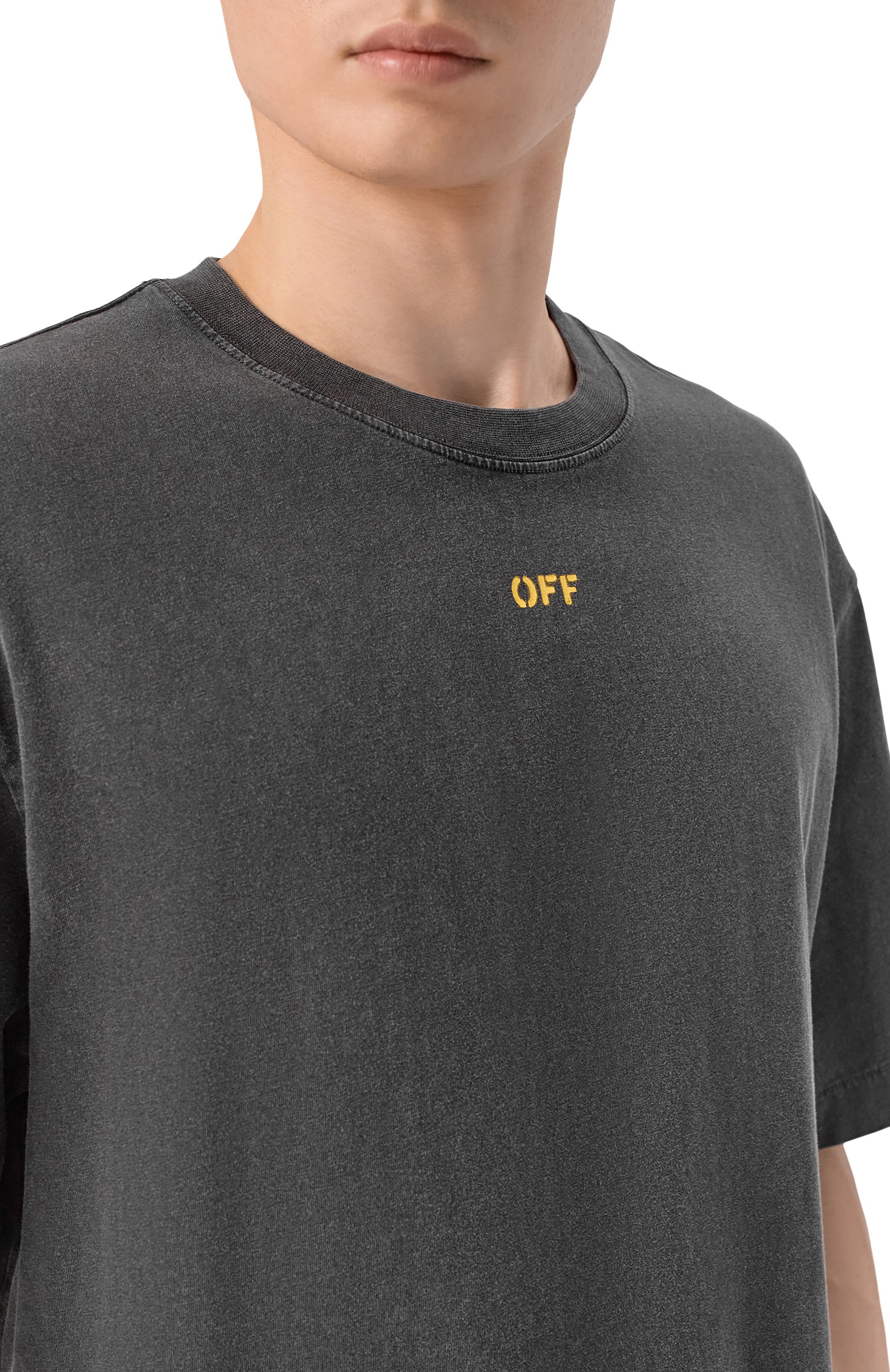 Хлопковая футболка OFF-WHITE темно-серого цвета по цене 39950 руб., арт. 0MAA120S26JER00B, фото 5 Хлопковая футболка OFF-WHITE, арт. 0MAA120S26JER00B, фото 5