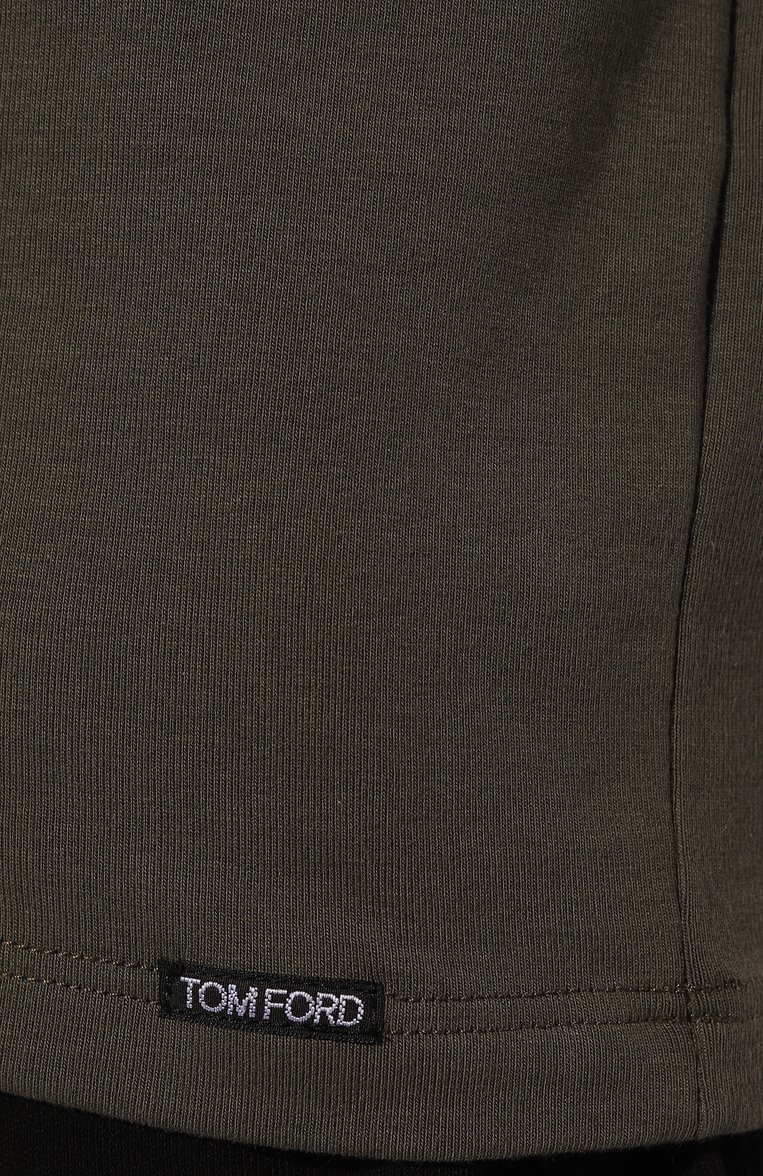 Мужская хлопковая футболка TOM FORD хаки цвета, арт. T4M08104 | Фото 5 (Рукава: Короткие; Материал сплава: Проставлено; Длина (для топов): Стандартные; Драгоценные камни: Проставлено; Материал внешний: Хлопок; Кросс-КТ: домашняя одежда)
