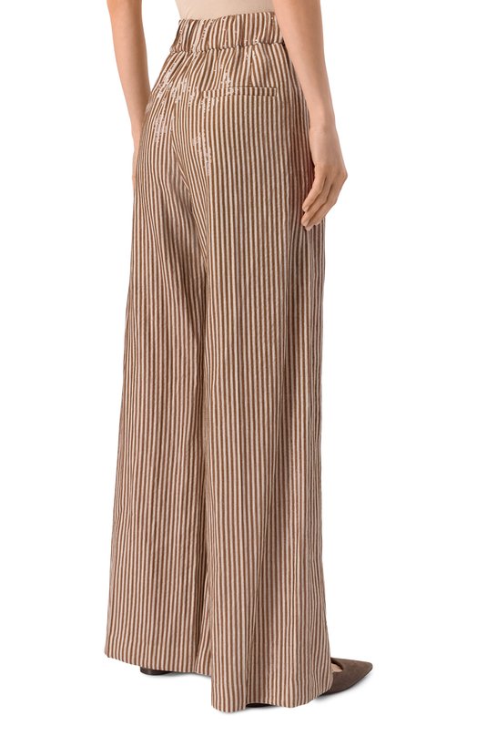Льняные брюки с отделкой пайетками Brunello Cucinelli MM633P8897 Бежевый  MM633P8897 Фото 4