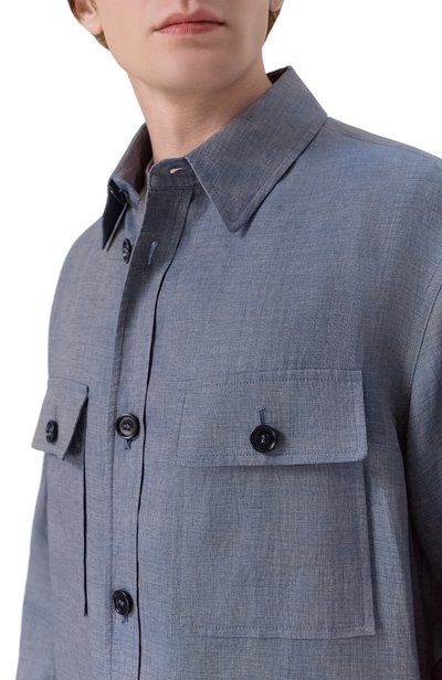 Льняная куртка-рубашка GIORGIO ARMANI голубого цвета по цене 269500 руб., арт. GM004078/TE23125, фото 5 Льняная куртка-рубашка GIORGIO ARMANI, арт. GM004078/TE23125, фото 5