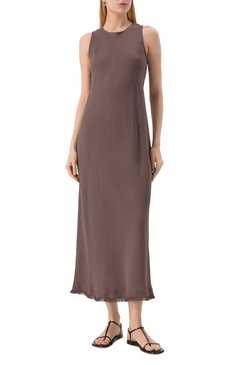 Женское платье из вискозы и льна ANTONELLI FIRENZE темно-коричневого цвета, арт. L6601N/935 | Фото 3 (Материал внешний: Вискоза; Длина Ж (юбки, платья, шорты): Макси; Стили: Кэжуэл; Женское Кросс-КТ: Платье-одежда; Случай: Повседневный; Рукава: Без рукавов)