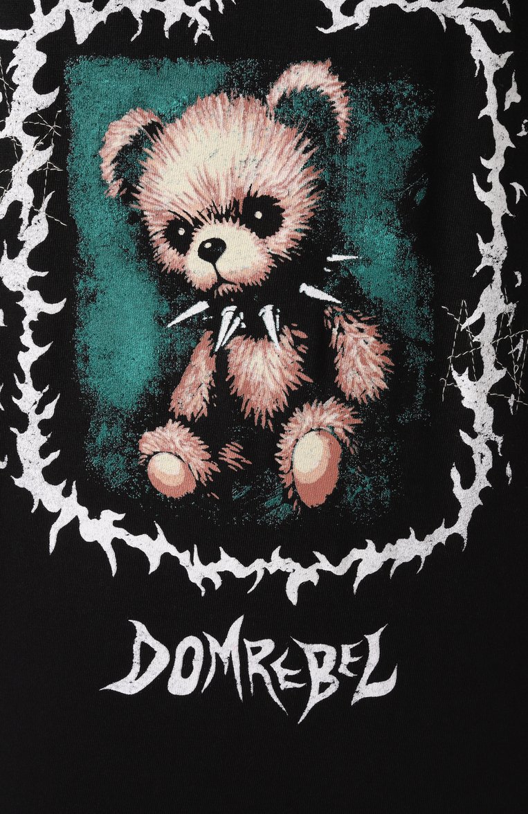Женская хлопковая футболка DOMREBEL черного цвета, арт. C0LLARBEAR T-SHIRT | Фото 6 (Длина (для топов): Стандартные; Драгоценные камни: Проставлено; Рукава: Короткие; Материал сплава: Проставлено; Принт: С принтом; Стили: Гранж; Материал внешний: Хлопок)