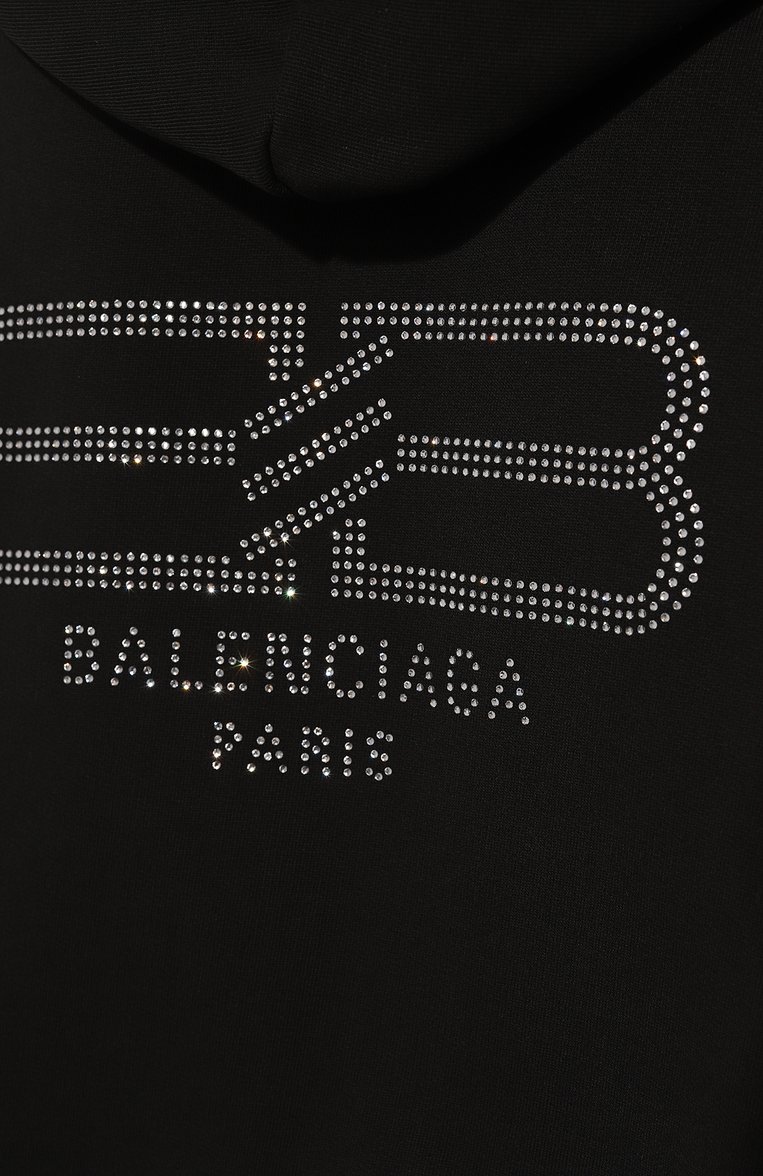 Женский хлопковая толстовка BALENCIAGA черного цвета, арт. 744454/T0VU9 | Фото 5 (Драгоценные камни: Проставлено; Материал внешний: Хлопок; Длина (для топов): Стандартные; Рукава: Длинные; Материал сплава: Проставлено; Стили: Гранж; Женское Кросс-КТ: Кардиган-одежда)