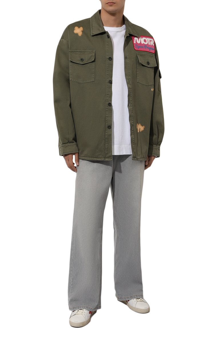 Мужская куртка-рубашка MEMBERS OF THE RAGE хаки цвета, арт. MTSS24SR01361792 | Фото 2 (Рукава: Длинные; Мужское Кросс-КТ: Куртка-рубашка; Стили: Гранж, Милитари, Кэжуэл; Материал сплава: Пр�оставлено; Материал внешний: Хлопок; Драгоценные камни: Проставлено; Длина (верхняя одежда): Короткие; Кросс-КТ: Ветровка)