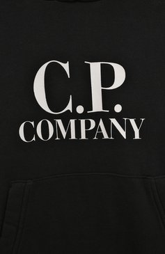 Детский хлопковое худи C.P. COMPANY черного цвета, арт. CUF00K/LCA76/4-8 | Фото 3 (Рукава: Длинные; Материал внешний: Хлопок; Драгоценные камни: Проставлено; Материал сплава: Проставлено; Мальчики Кросс-КТ: Худи-одежда)