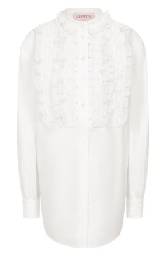 Женская блузка из хлопка и льна VALENTINO белого цвета, арт. 6B3AEAB390D | Фото 1 (Материал внешний: Лен, Хлопок; Длина (для топов): Удлиненные; Рукава: Длинные; Женское Кросс-КТ: Блуза-одежда; Принт: Без принта; Стили: Романтичный)