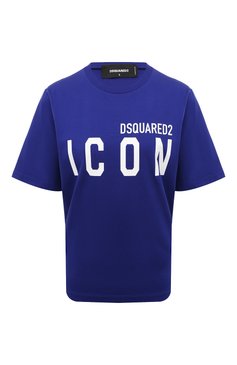 Женская хлопковая футболка DSQUARED2 синего цвета, арт. S80GC0056/S23009 | Фото 1 (Рукава: Короткие; Длина (для топов): Стандартные; Принт: С принтом; Материал сплава: Проставлено; Материал внешний: Хлопок; Стили: Спорт-шик; Женское Кросс-КТ: Футболка-одежда; Драгоценные камни: Проставлено)