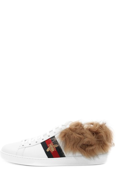 Кожаные кеды ace с отделкой из меха GUCCI, арт. 498199/0FI50, фото 3