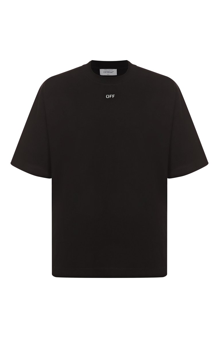 Мужская хлопковая футболка OFF-WHITE черного цвета, арт. 0MAA120S25JER00F | Фото 1 (Длина (для топов): Стандартные; Рукава: Короткие; Автоматизация ТО: Проставлено; Материал внешний: Хлопок; Автоматизация состава: Проставлено; Принт: С принтом; Стили: Спорт-шик; Мужское Кросс-КТ: Футболка-одежда; Детали: Без декора)