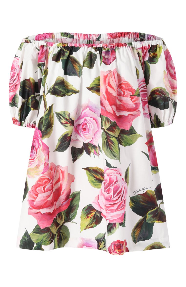 Женский хлопковый топ DOLCE & GABBANA разноцветного цвета, арт. F756UT/HS5S4 | Фото 1 (Рукава: Короткие; Материал внешний: Хлопок; Длина (для топов): Стандартные; Стили: Романтичный; Кросс-КТ: костюм; Автоматизация состава: Проставлено; Автоматизация ТО: Проставлено; Размерность: Товар большемерит; Re-sync: On)
