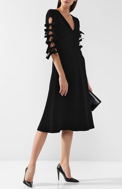 Однотонное платье с укороченным рукавом и v-образным вырезом BOTTEGA VENETA, арт. 513227/VZX60, фото 2