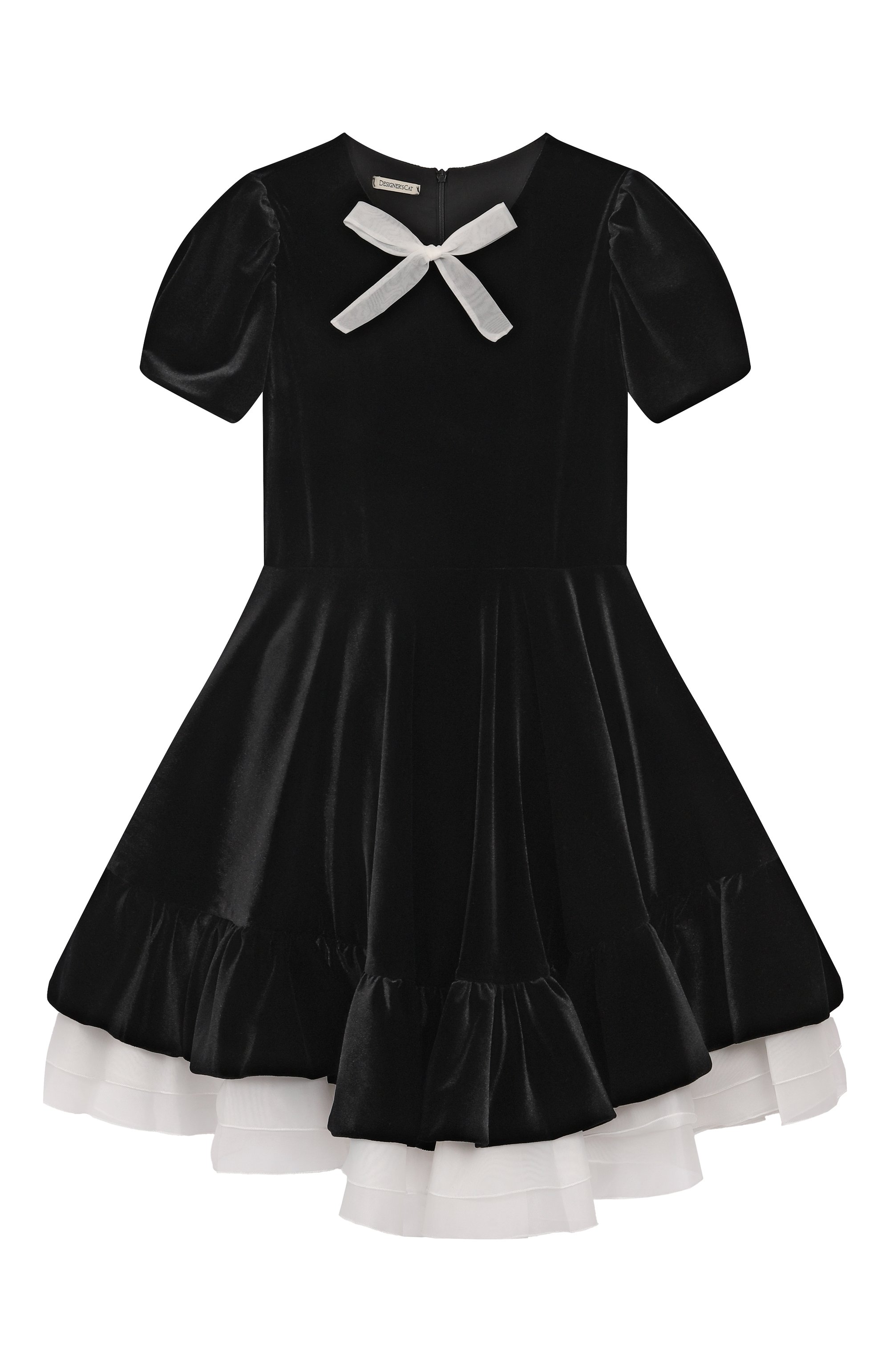 Бархатное платье DESIGNERS CAT черного цвета по цене 51950 руб., арт. 100000K01001869/MATA/10-12, фото 1 Бархатное платье DESIGNERS CAT, арт. 100000K01001869/MATA/10-12, фото 1