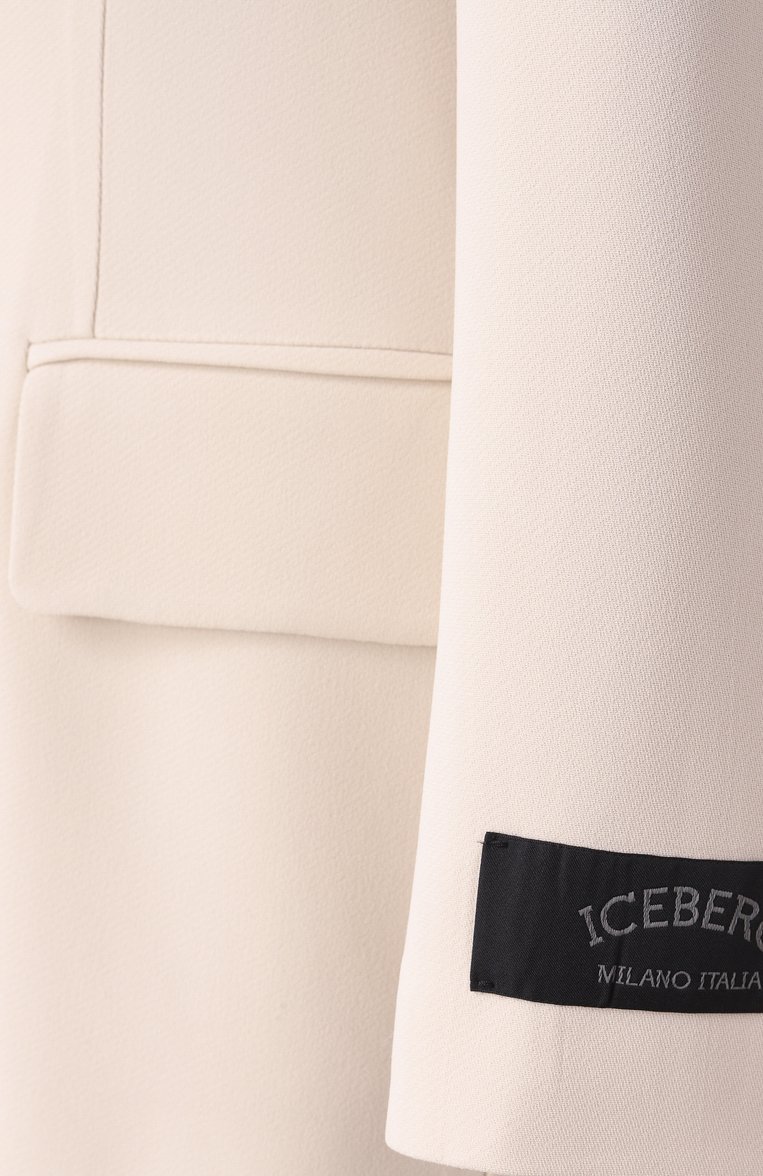 Женский жакет ICEBERG кремового цвета, арт. L021/5142 | Фото 6 (Рукава: Длинные; Длина (для топов): Удлиненные; Материал внешний: Вискоза, Синтетический материал; 1-2-бортные: Однобортные; Женское Кросс-КТ: Жакет-одежда; Стили: Классический; Материал подклада: Синтетический материал)