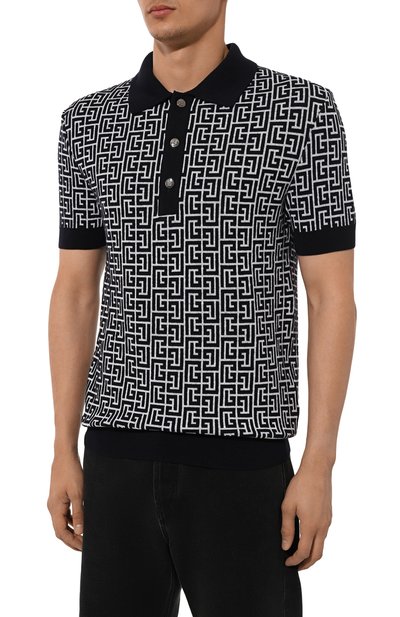 Поло из шерсти и льна BALMAIN черно-белого цвета по цене 87650 руб., арт. CH1GB020/KB03, фото 3 Поло из шерсти и льна BALMAIN, арт. CH1GB020/KB03, фото 3