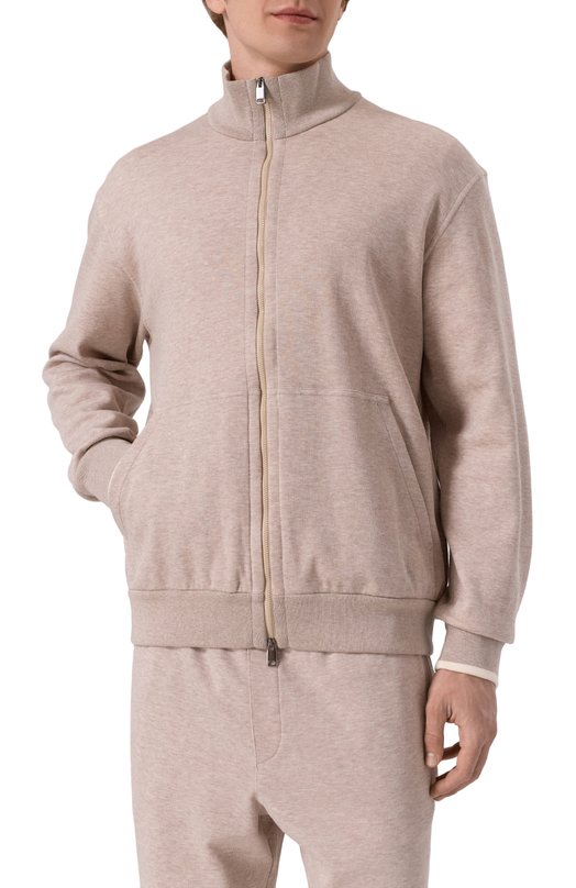 Хлопковая толстовка Brioni UJNU0L-PA611 Бежевый  UJNU0L-PA611 Фото 3